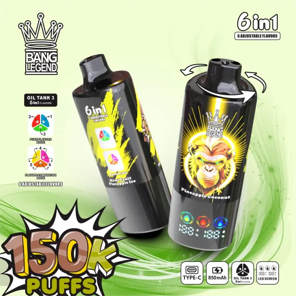 Bang Legend 150K Puff 150000 6 Flavor In 1 Disposable Vape with LED Display