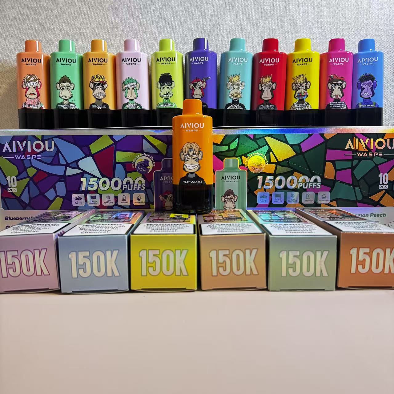 EU Warehouse WASPE Aiviou 6 in 1 150k Puffs 150000 Disposable Vape With LED Display Screen