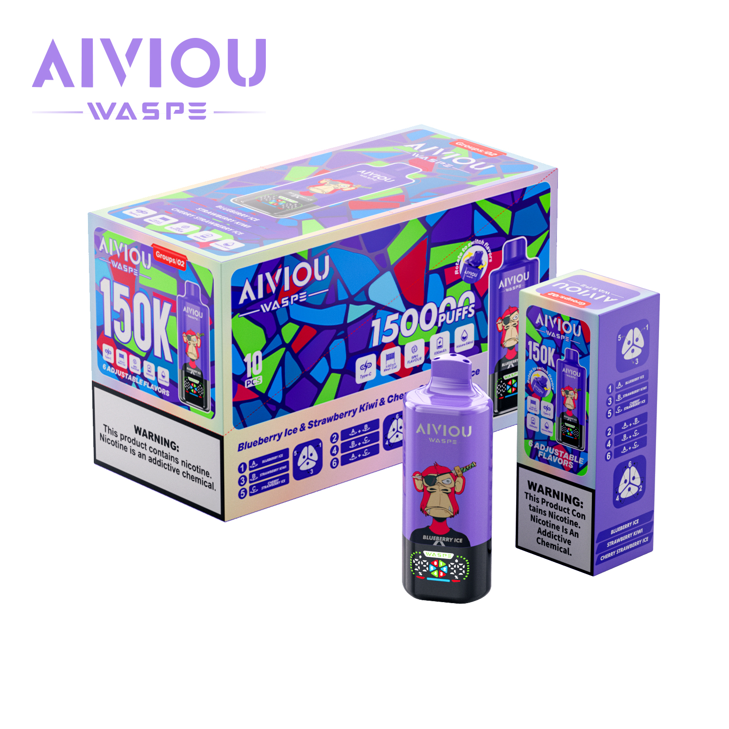EU Warehouse WASPE Aiviou 6 in 1 150k Puffs 150000 Disposable Vape With LED Display Screen