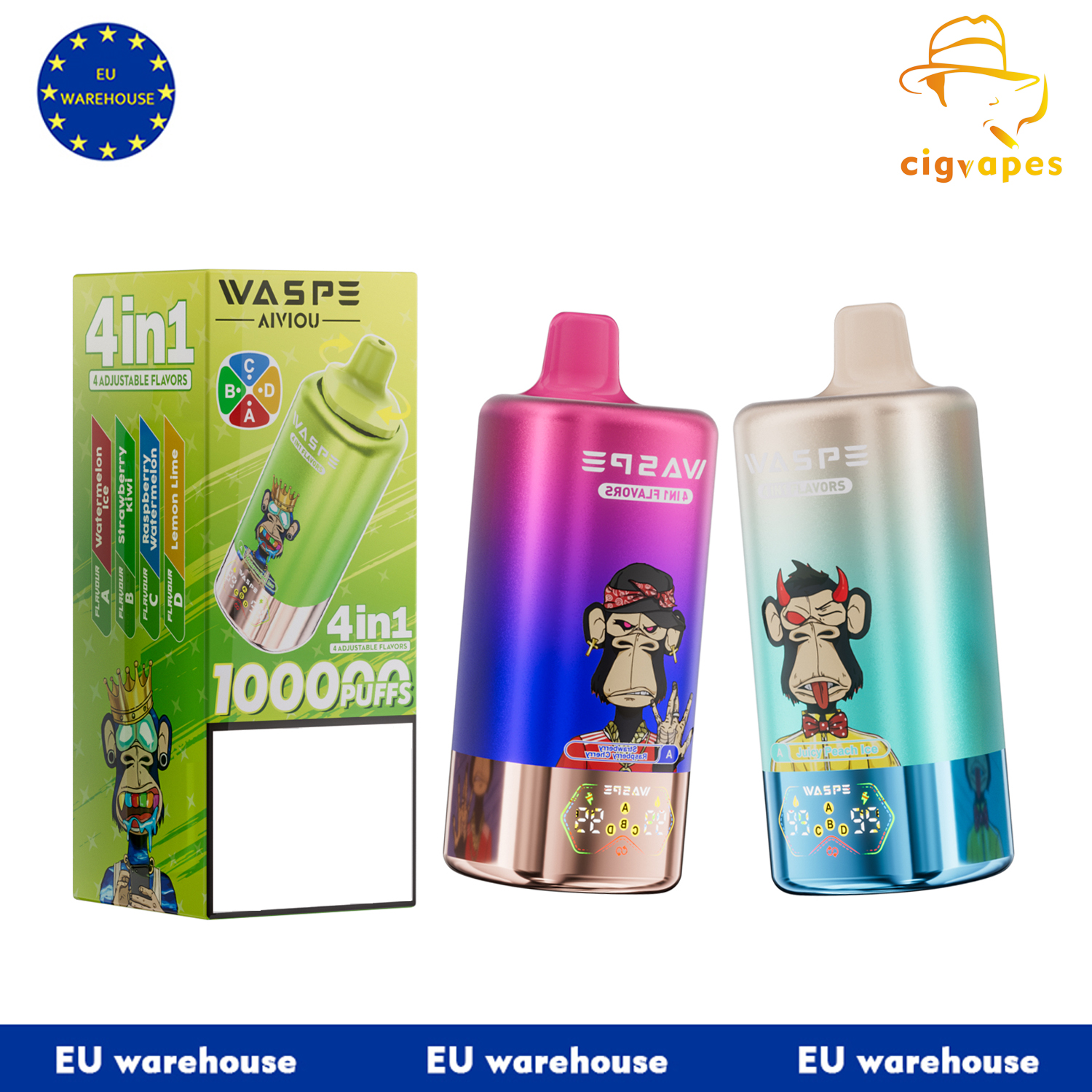 EU Warehouses WASPE 100k 4 in 1 Puff 100000 Disposable Vape Quad Options E-cigarettes