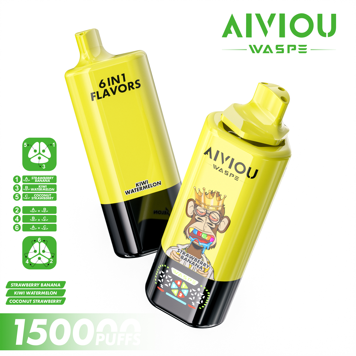 EU Warehouse WASPE Aiviou 6 in 1 150k Puffs 150000 Disposable Vape With LED Display Screen