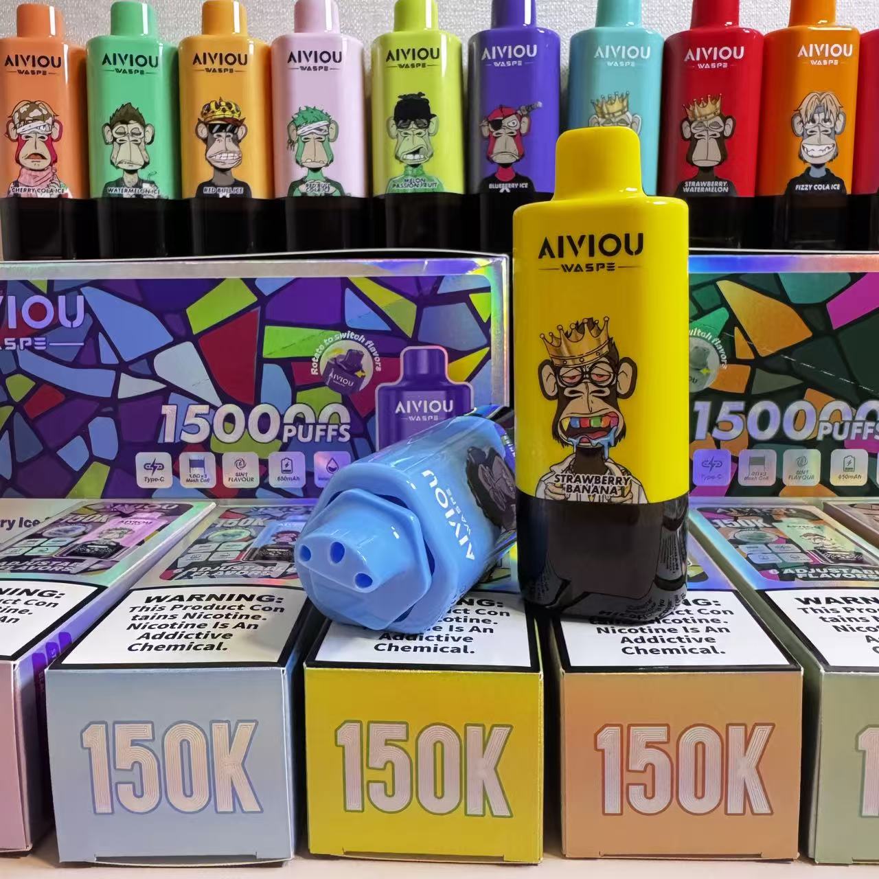 EU Warehouse WASPE Aiviou 6 in 1 150k Puffs 150000 Disposable Vape With LED Display Screen