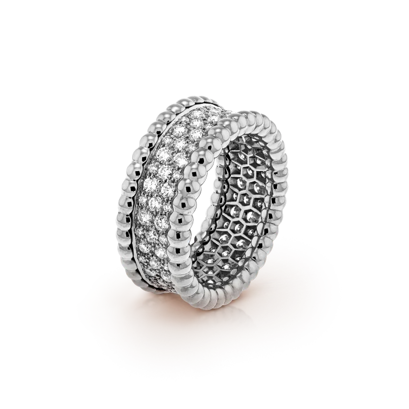 Replica Van Cleef Arpels Perlee diamonds ring with 3 rows of diamond inlay design Fossilry