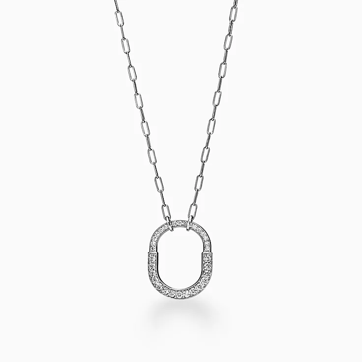 Replica Tiffany Lock Series 18K Paved Diamond Necklace, Medium - Fossilry