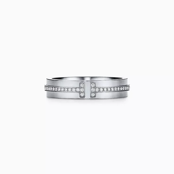Replica Tiffany T Series 18K Platinum Diamond Set Narrow Ring 4.5mm Wide