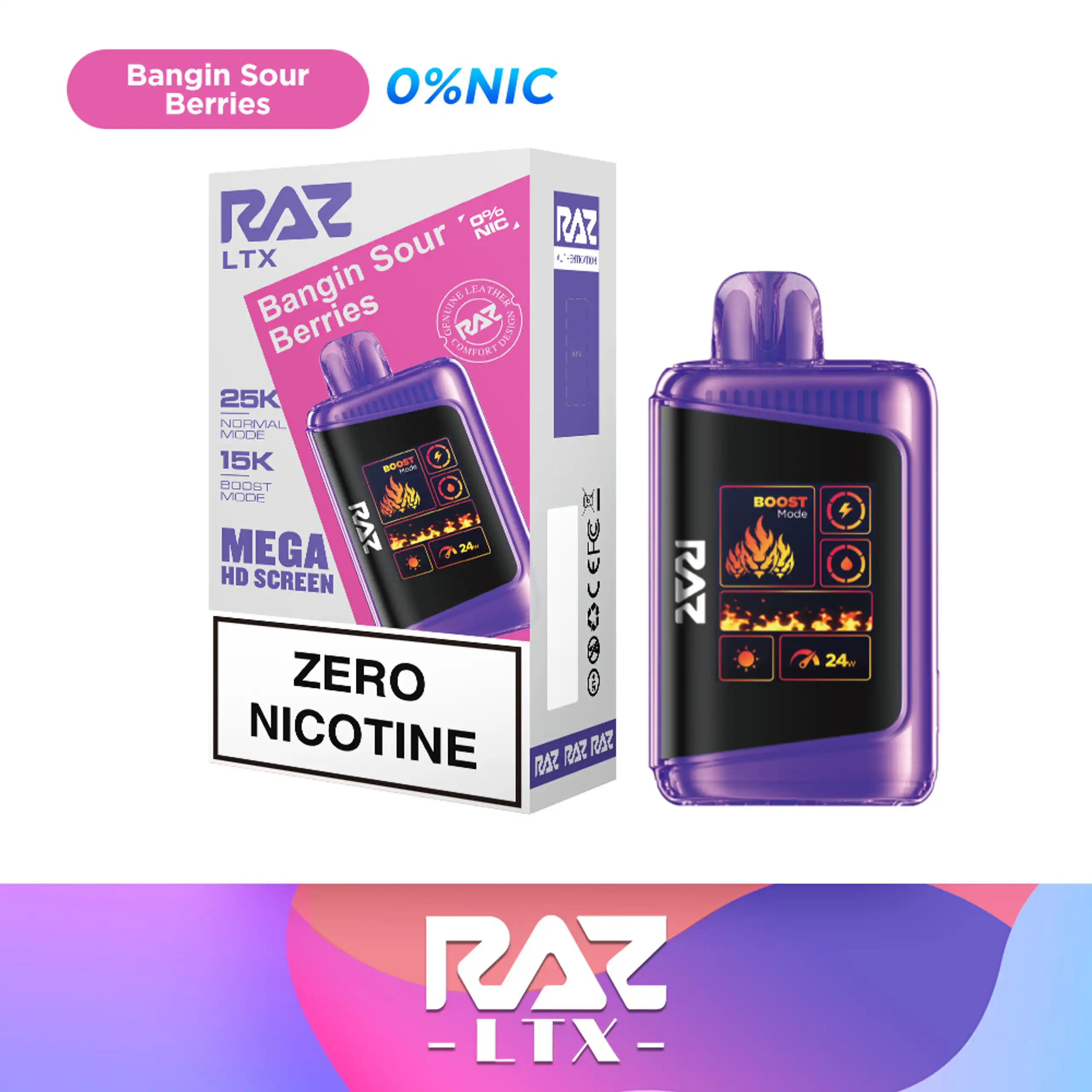 Bangin Sour Berries (Zero Nicotine) RAZ DC25000 Disposable Vape - Raz Vapes